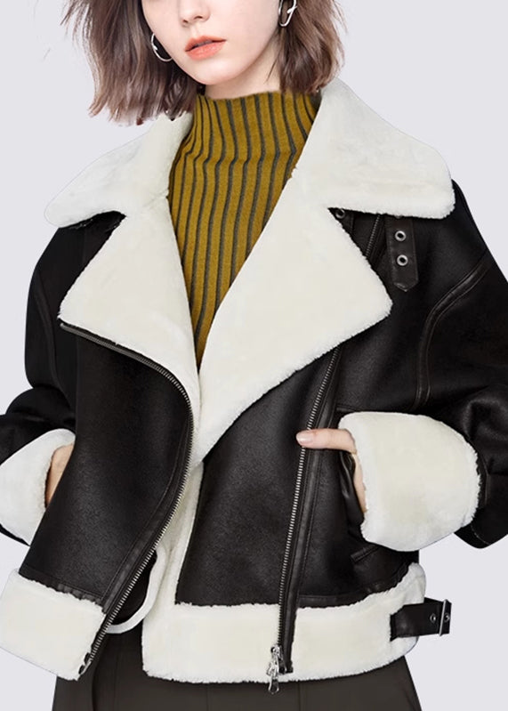 Silvie – Dámská kožená bunda s kožíškem a asymetrickým zapínáním