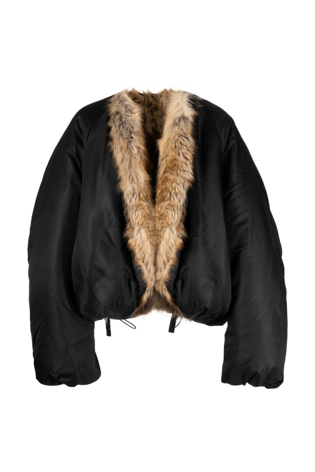 Veronika – Černá oversize bunda s hnědým kožíškem